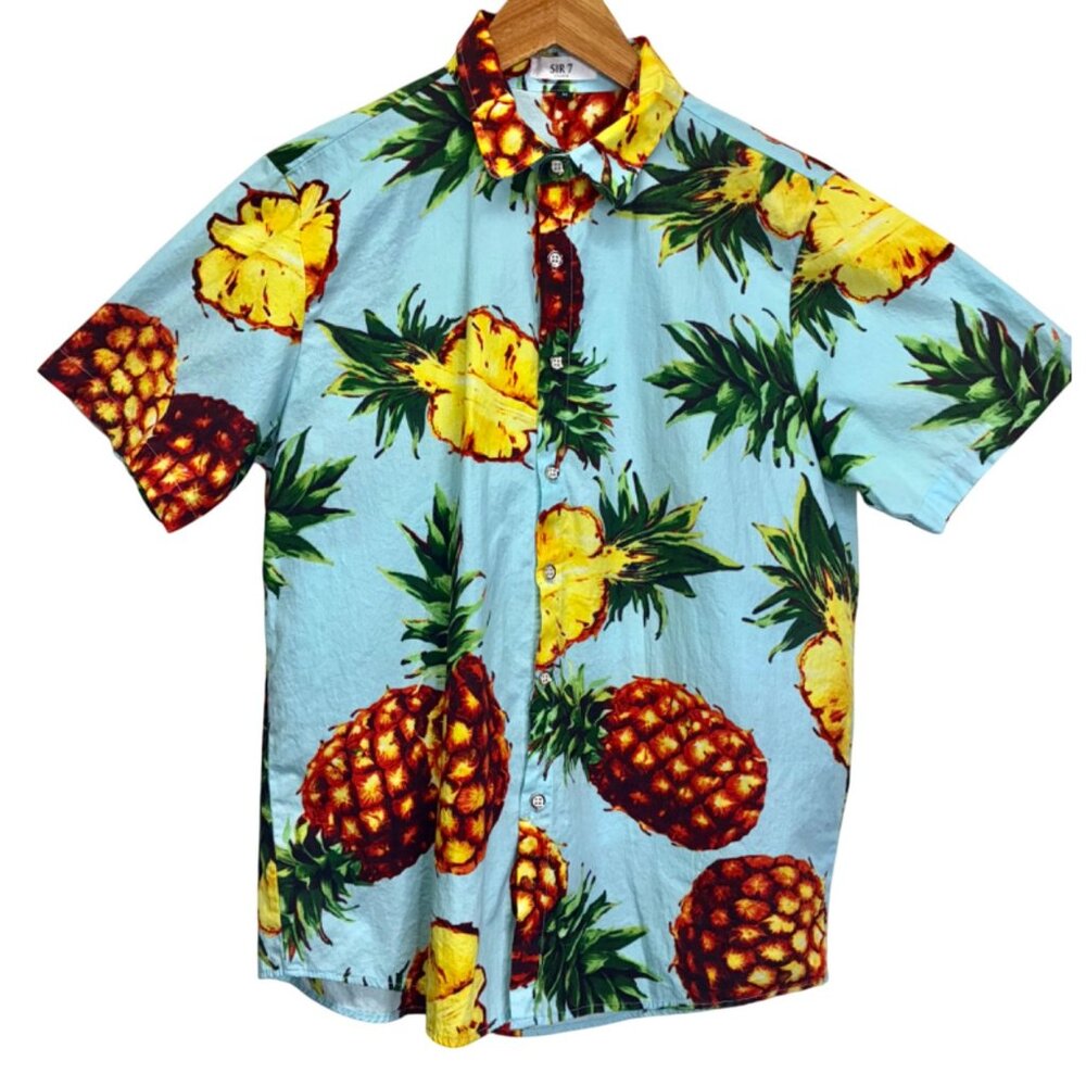 SIR 7 Studio Shirt Pineapple Print Tropical Short Sleeve Buttons Men Sz M .g